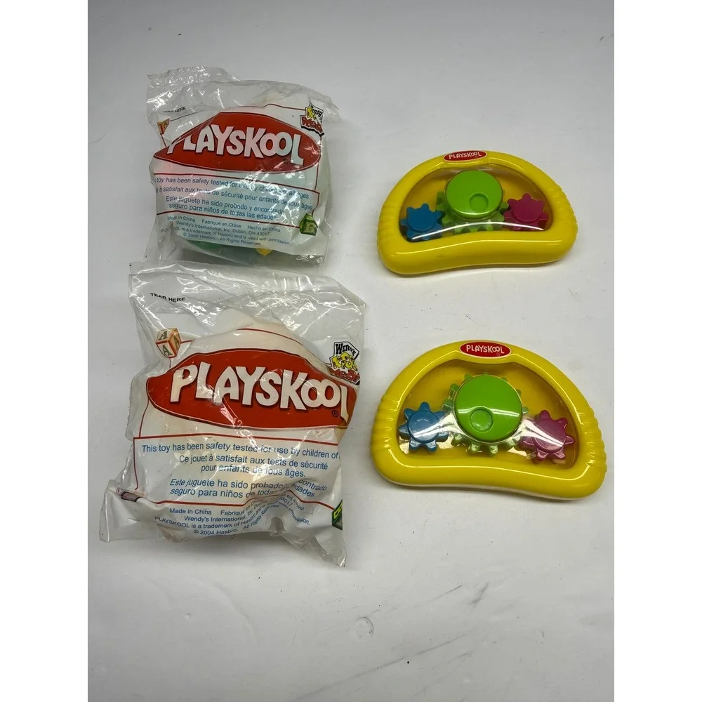 Playskool Toy Lot Vintage Spinning Gears and Wendys Kids Meal Vehicles 4pc